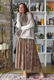 Vintage Vera Scalloped Hem Lace Midi Skirt Tan